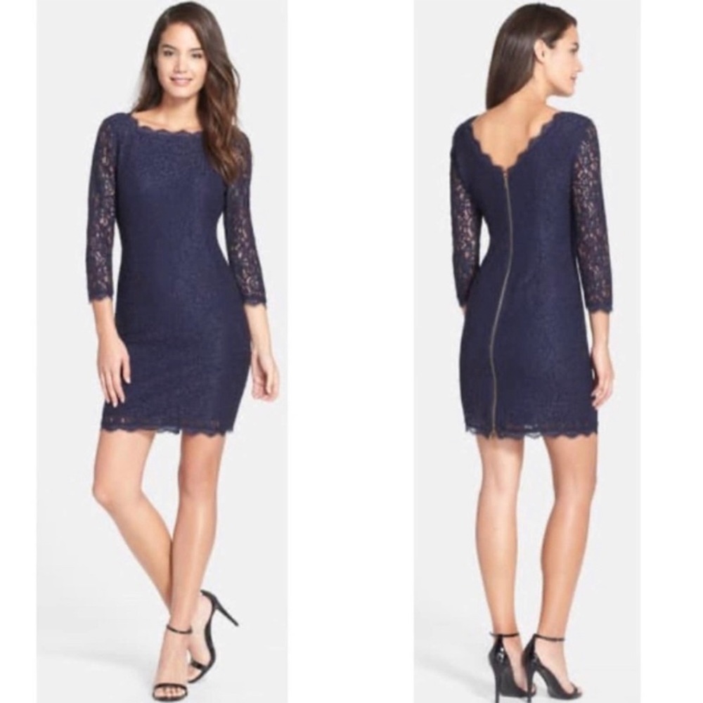 Adrianna Papell Scalloped Lace Sheath Dress